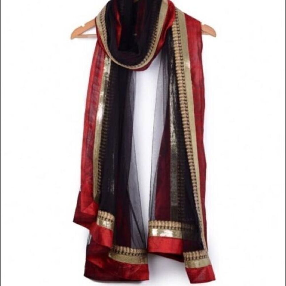 Bollywood black and gold long dupatta sheer scarf